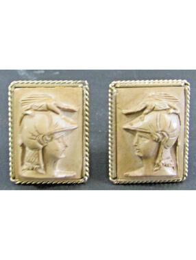 Marked 1-20-12K Rectangular God Hermes Cameo Cufflinks